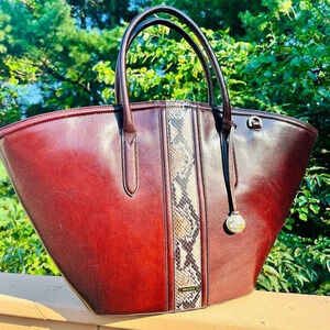 Brahmin Mira Layton XL Tote Espresso Snake Trim Shoulder Bag NWT